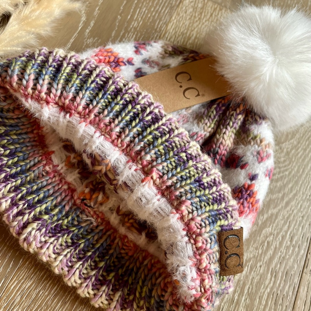 Womens C.C Exclusive Soft Aztec Southwest Pattern Beanie Hat With Faux Fur Pom🤎 - Picture 2 of 8